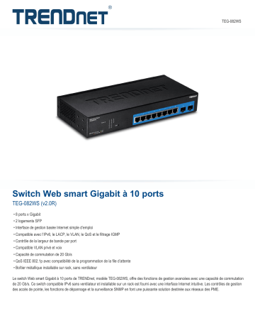 Trendnet TEG-082WS 10-Port Gigabit Web Smart Switch Fiche technique | Fixfr