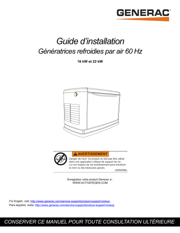 Generac 22 kW G0071421 Standby Generator Manuel utilisateur | Fixfr