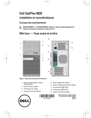 Dell OptiPlex 9020 desktop Guide de démarrage rapide | Fixfr