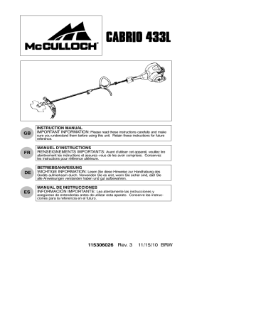 Manuel du propriétaire | McCulloch Cabrio 433L Manuel utilisateur | Fixfr