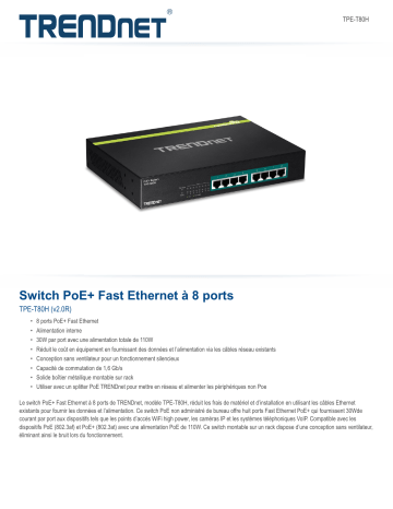 Trendnet TPE-T80H 8-Port Fast Ethernet PoE+ Switch Fiche technique | Fixfr