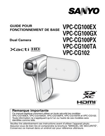 VPC CG100EX | VPC CG102 | VPC CG100TA | VPC CG100PX | Mode d'emploi | Sanyo VPC CG100GX Manuel utilisateur | Fixfr