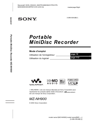 MZ-NH900 | Sony MZ NH900 Mode d'emploi | Fixfr