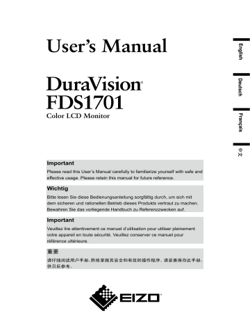 Manuel du propriétaire | Eizo DURAVISION FDS1701 Manuel utilisateur | Fixfr