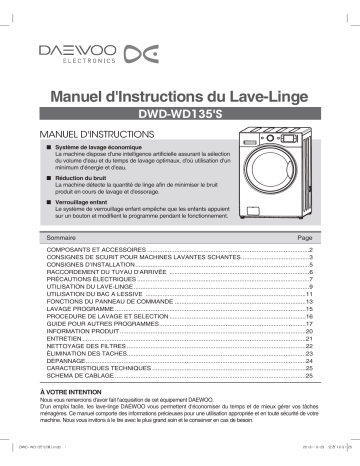 Manuel du propriétaire | Daewoo DWD-WD1352E Lave-linge Manuel utilisateur | Fixfr