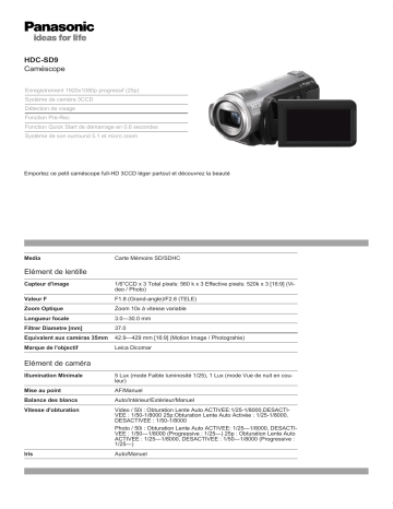 Manuel du propriétaire | Panasonic HDC-SD9 Manuel utilisateur | Fixfr