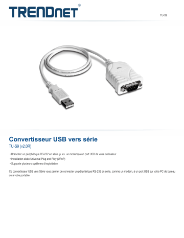 Trendnet TU-S9 USB to Serial Converter Fiche technique | Fixfr