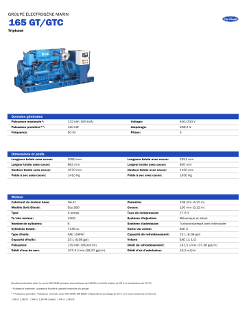 Solé Diesel 165 GT/GTC Marine Generator Manuel utilisateur | Fixfr