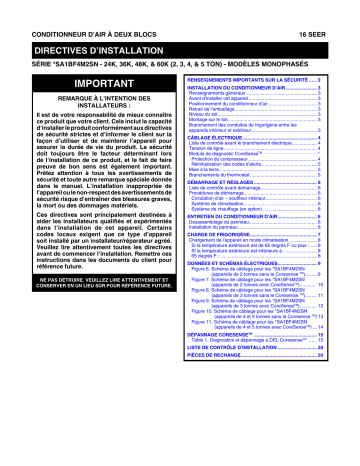 FSA1BF | PSA1BF | Guide d'installation | Frigidaire CSA1BF Manuel utilisateur | Fixfr