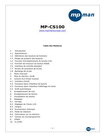 MPMan MP CS100 Mode d'emploi | Fixfr