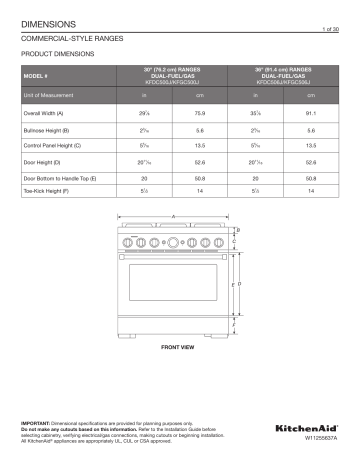 KFGC500JSS | KFDC500JMH | KFDC500JBK | KFDC506JPA | KFGC558JSC | KFGC500JMH | KFGC500JBK | KFGC506JBK | KFGC558JMH | KFDC500JIB | KFDC506JMB | KFDC506JMH | KFGC506JIB | KFDC506JSS | KFDC500JSC | KFDC558JSS | Mode d'emploi | KitchenAid KFGC506JSC 36 in. 5.1 cu. ft. Smart Commercial-Style Gas Range with Self-Cleaning and True Convection in Scorched Orange Manuel utilisateur | Fixfr