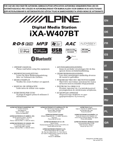 Manuel du propriétaire | Alpine iXA-W407BT Manuel utilisateur | Fixfr