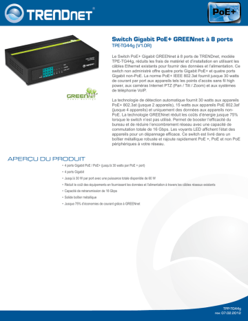 Trendnet TPE-TG44g 8-Port Gigabit GREENnet PoE+ Switch Fiche technique | Fixfr