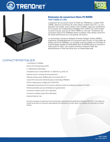 Trendnet RB-TEW-736RE N300 Easy-N-Range Extender Fiche technique | Fixfr