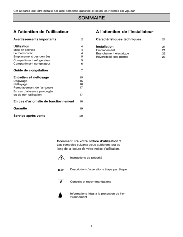 Manuel du propriétaire | Faure FRC3337AW Manuel utilisateur | Fixfr