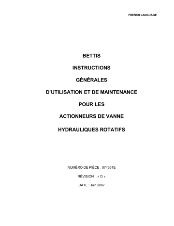 Mode d'emploi | Bettis Hydraulic Rotary Valve Actuators Manuel utilisateur | Fixfr