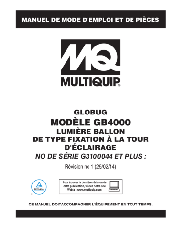 Mode d'emploi | MQ Multiquip GB4000 TuV Manuel utilisateur | Fixfr