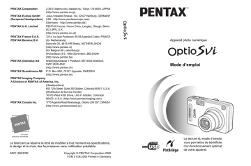 Pentax Série Optio SVi Mode d'emploi | Fixfr
