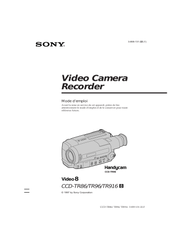 Manuel du propriétaire | Sony CCD-TR916 Manuel utilisateur | Fixfr