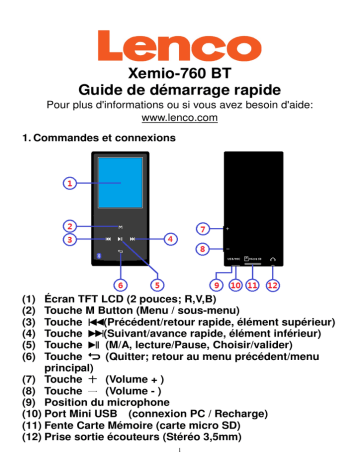 Guide de démarrage rapide | Lenco Xemio 760 BT Manuel utilisateur | Fixfr