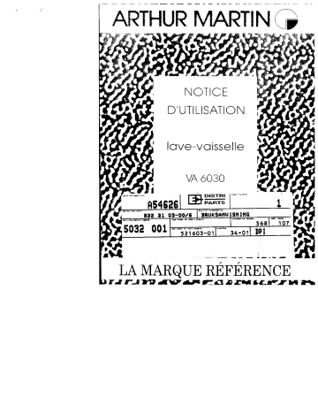 Manuel du propriétaire | ARTHUR MARTIN VA6030-3 Manuel utilisateur | Fixfr