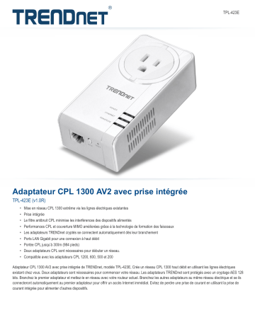 Trendnet TPL-423E Powerline 1300 AV2 Adapter Fiche technique | Fixfr