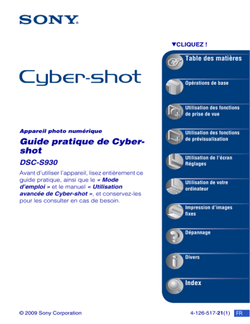 Cyber-Shot DSC S930 | Mode d'emploi | Sony DSC-S930 Manuel utilisateur | Fixfr