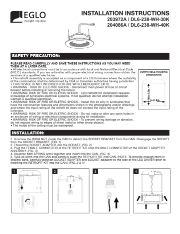 Mode d'emploi | Eglo 204086A 6 in. 4000K Color Temperature New Construction or Remodel Recessed Integrated LED Kit Guide d'installation | Fixfr