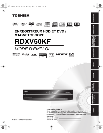 Manuel du propriétaire | Toshiba RDXV-50 Manuel utilisateur | Fixfr