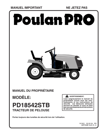 Manuel du propriétaire | Poulan PD18542STB Manuel utilisateur | Fixfr