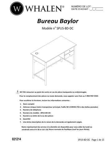 Whalen SPUS-BD-DC Baylor Computer Desk- Dark Cherry  Manuel utilisateur | Fixfr