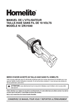 Homelite zr31840 18 V Hedge Trimmer Manuel utilisateur