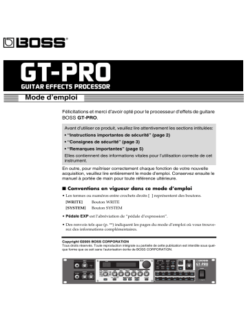 Manuel du propriétaire | Boss GT-PRO Manuel utilisateur | Fixfr