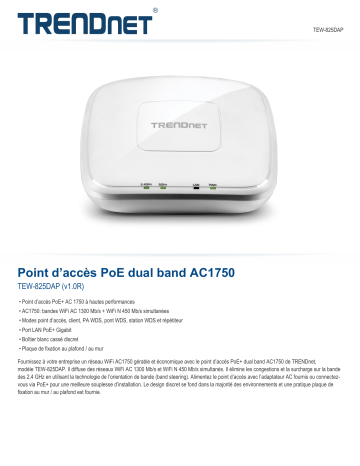 RB-TEW-825DAP | Trendnet TEW-825DAP AC1750 Dual Band PoE Access Point Fiche technique | Fixfr