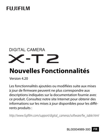 Manuel du propriétaire | Fujifilm X-T2 Camera Manuel utilisateur | Fixfr