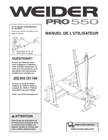 PRO 550 | Pro 550 Bench | Weider WEEVBE2926.0 Manuel utilisateur | Fixfr
