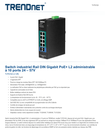 Trendnet TI-PG102i 10-Port Industrial Gigabit L2 Managed PoE+ DIN-Rail Switch 24 – 57V Fiche technique | Fixfr