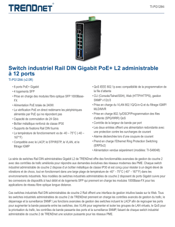Trendnet TI-PG1284i 12-Port Industrial Gigabit L2 Managed PoE+ DIN-Rail Switch Fiche technique | Fixfr