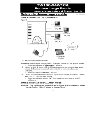 Trendnet TW100-S4W1CA DSL/Cable Broadband Router Manuel utilisateur | Fixfr