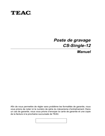 Manuel du propriétaire | TEAC CSSINGLE12 Manuel utilisateur | Fixfr