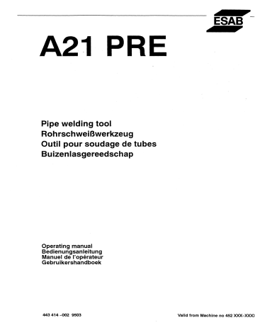 ESAB PRE A21 PRE Manuel utilisateur | Fixfr