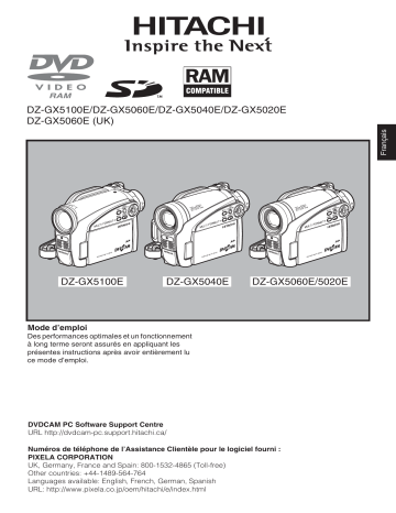 DZ-GX5020E | DZ-GX5040E | DZ-GX5100E | Hitachi DZ-GX5060E Mode d'emploi | Fixfr