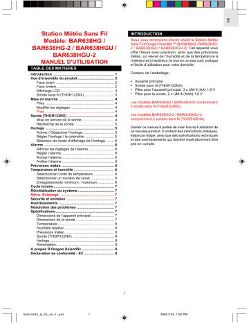 Manuel du propriétaire | Oregon Scientific BAR638HG-2 Manuel utilisateur | Fixfr