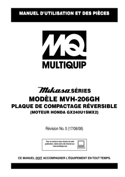 MQ Multiquip MVH206GH Plaques vibrantes réversible Manuel utilisateur