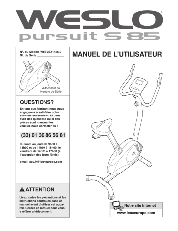 Pursuit S 85 Bike | Pursuit S 85 | Weslo WLEVEX1426.0 Manuel utilisateur | Fixfr
