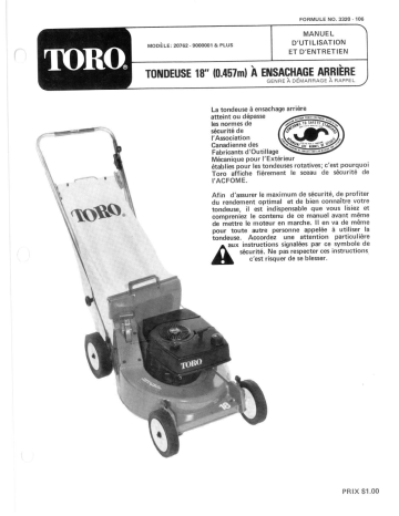 Toro Lawnmower Walk Behind Mower Manuel utilisateur | Fixfr