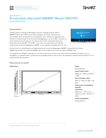 SMART Technologies Board MX100 spécification | Fixfr