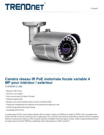 Trendnet TV-IP344PI Indoor / Outdoor 4 MP Motorized Varifocal PoE IR Network Camera Fiche technique | Fixfr