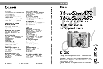 PowerShot A60 | Mode d'emploi | Canon PowerShot A70 Manuel utilisateur | Fixfr
