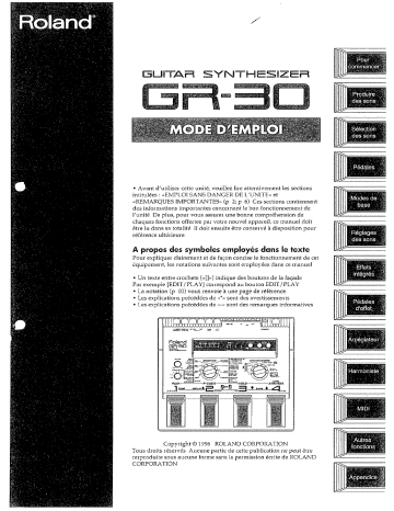 Manuel du propriétaire | Roland GR-30 Manuel utilisateur | Fixfr